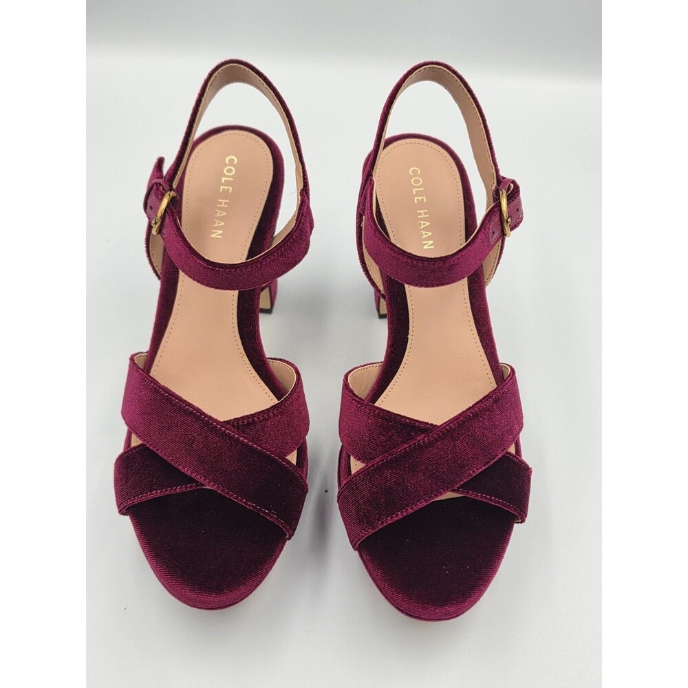 Cole Haan Grand 360 Burgundy Velvet Block Heel Sandals Womens 6B W11365